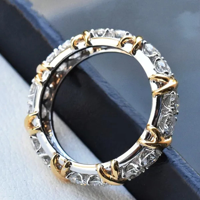 Brand Jewelry Lady's 925 Sterling Silver Tanzanite Couple rings Yellow Gold Cross Eternal Band Wedding Ring for Women size 5-12