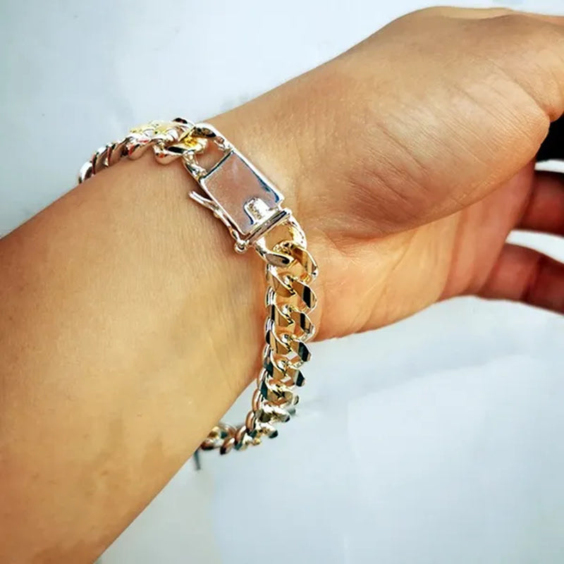 925 Silver Gold Two-color Personality Men's 10M Side Chain Bracelet Jewelry Gift