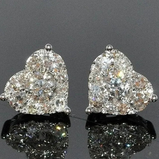 Exquisite Fashion Crystal Full Diamond Stud Earrings Love Heart Shape Cut Ear Studs 925 Sterling Silver Stud Earrings for Women Bride Wedding Engagement Jewelry Gifts