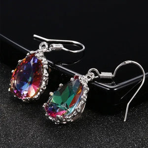 925 Sterling Silver 10 * 14 Mystic Rainbow Topaz Gemstone Hook Earrings