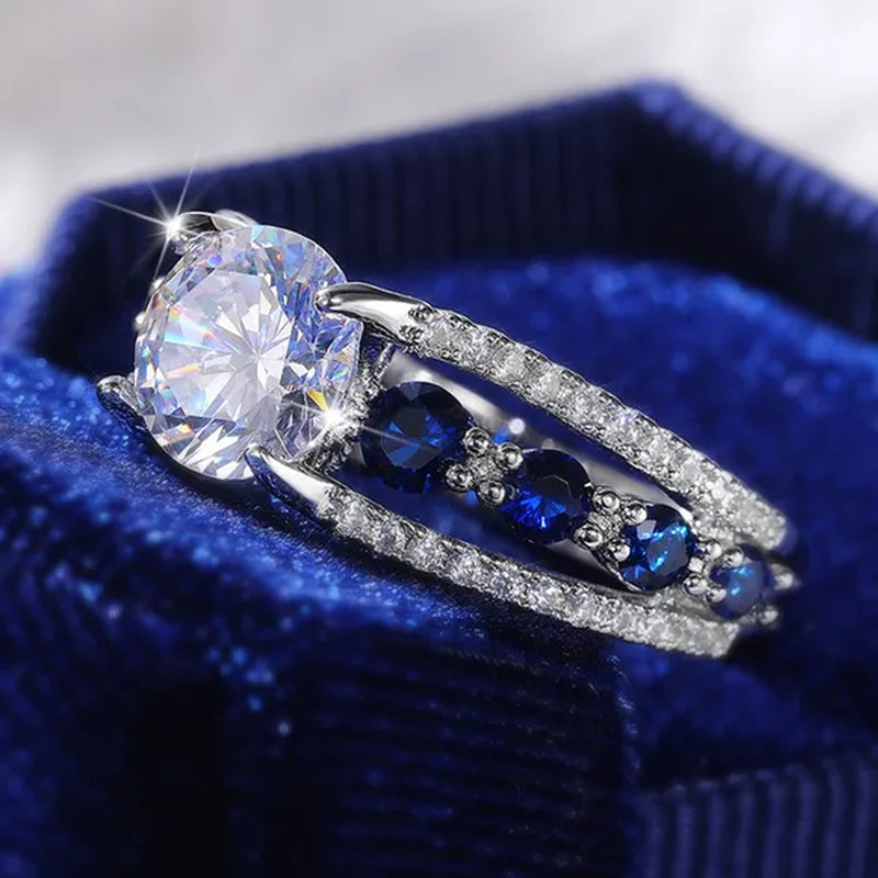 Hand Jewelry Creative Hollow Sapphire Blue Zircon Ring Women's Luxury Banquet Engagement Jewelry