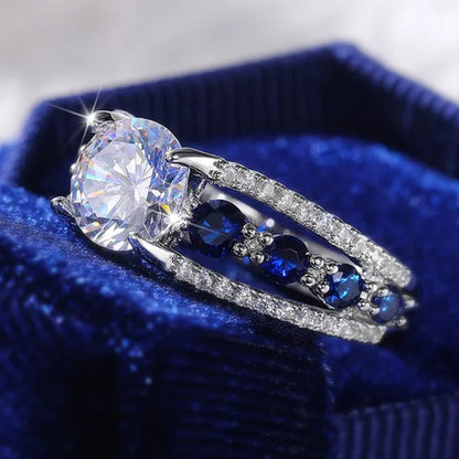 Hand Jewelry Creative Hollow Sapphire Blue Zircon Ring Women's Luxury Banquet Engagement Jewelry