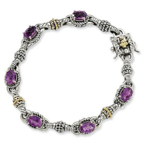 Shey Couture QTC406 Sterling Silver with 14K Yellow Gold Amethyst Bracelet - Polished & Antiqued