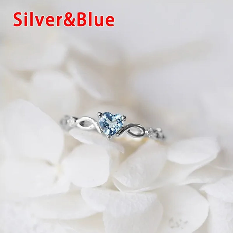 (6 Colors) Simple and Exquisite Women'S Gold -Plated Sky Blue Heart-Shaped Sapphire Diamond Fashion Ring Engagement Wedding Gift Birthday Party High Jewelry (Size 5-11)