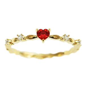 Bridal Wedding Thin Rings for Women Gold Lab Diamond Ruby Heart Rings Romantic Engagement Proposal Gift