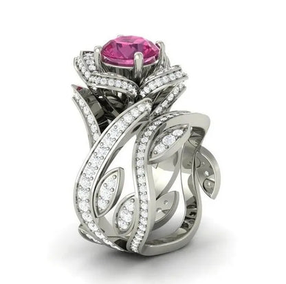 925 Sterling Silver Flower Leaf Round Cut Clear CZ Diamond 4.50CT Wedding Bridal Ring