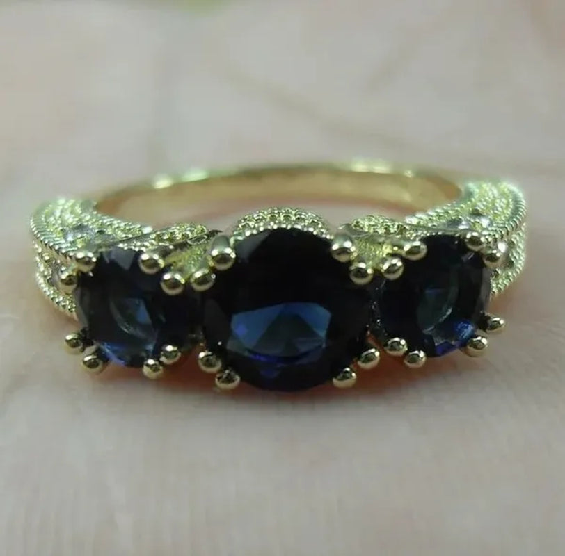Natural 2.66CT Sapphire Diamond 14K Yellow Gold Ring Size 6-10