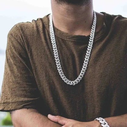 13MM  24K Gold/925 Silver Iced Out BlingBling Diamond Cuban Link Chain Miami Choker Necklace Bracelet Jewelry Set for Fashion Men and Women Hip Hop Jewelry - WORLD TIME VISITS