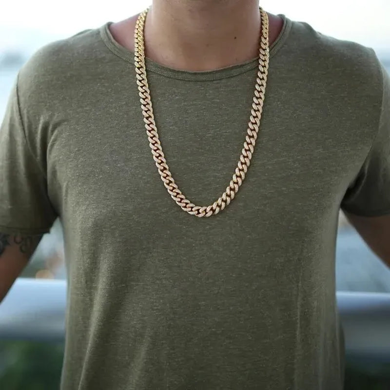 13MM  24K Gold/925 Silver Iced Out BlingBling Diamond Cuban Link Chain Miami Choker Necklace Bracelet Jewelry Set for Fashion Men and Women Hip Hop Jewelry - WORLD TIME VISITS
