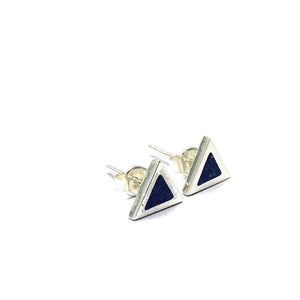 Triangle Lapis Lazuli Mosaic Micro Mosaic Sterling Silver Stud Earrings, Semi Precious Gemstone by Hstudio