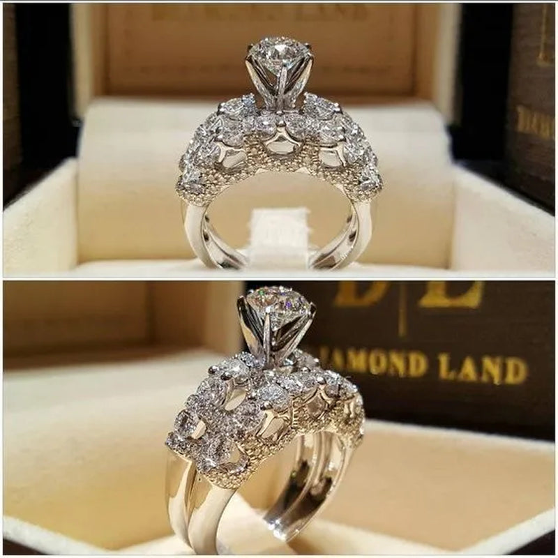 2 Pieces / Set Elegant Noble Woman Fashion Jewelry Luxury Birthstone Proposal Engagement Ring Anniversary Party Romantic Bride Wedding Ring Size 5-11 Christmas Gift - WORLD TIME VISITS