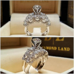 2 Pieces / Set Elegant Noble Woman Fashion Jewelry Luxury Birthstone Proposal Engagement Ring Anniversary Party Romantic Bride Wedding Ring Size 5-11 Christmas Gift