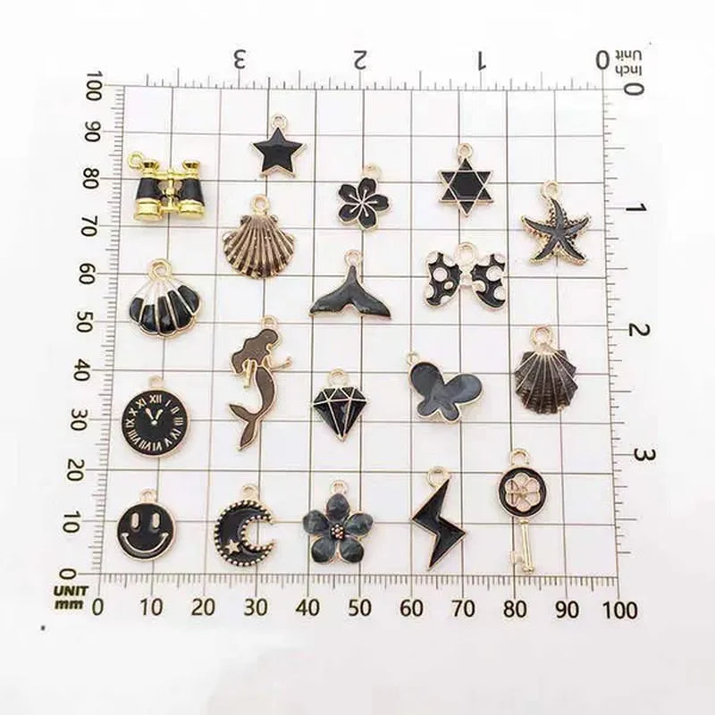 30pcs Mixed Pattern Pink Drop Oil  Fish Flower Horse Enamel Charm DIY Jewelry Bracelet Necklace Pendant Gold Tone Float Finding