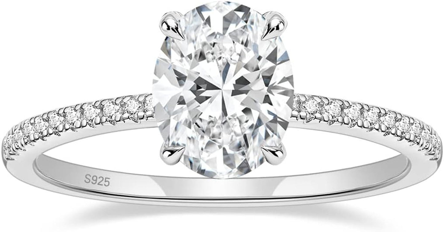 3CT 925 Sterling Silver Engagement Rings Oval Cut Cubic Zirconia CZ Wedding Promise Rings for Her Stunning Wedding Bands for Women Size 3-11