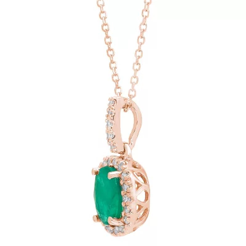 Genuine Emerald and 0.11 CT. T.W. Diamond Pendant in 14K Gold