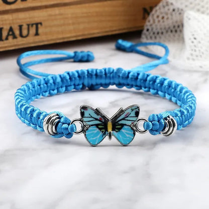 Women Black Woven Rope Bracelet Handmade Multicolor Butterfly Charm Adjustable Bracelets Fashion Friendship Jewelry Girls Gift - WORLD TIME VISITS