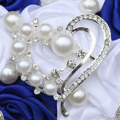 24Cm 10 Styles Can Choose Royal Blue Silver Brooch Wedding Bouquets Silk Rhinestone Artificial Rose Flowers Bridesmaid Mariage Bouquets Wedding Accessories W125