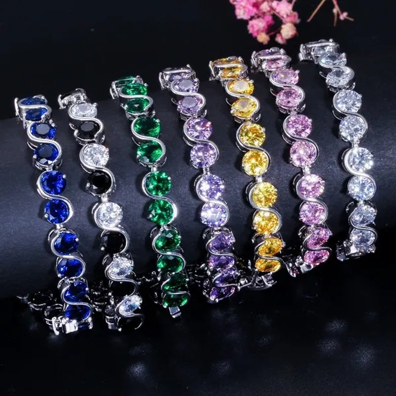 CANDICE White Gold Plated Natural Purple Crystal Bracelets Bangles For Femme Romantic Gift 18CM