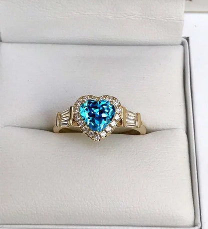 4 colors elegant and noble fashion heart-shaped zirconia ring sea blue heart-shaped inlaid ladder zirconia ring engagement wedding anniversary banquet birthday Christmas gift romantic bride wedding eternal jewelry ring (size 5-12)