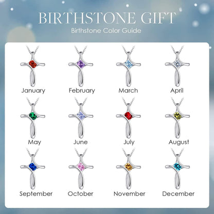 Cross Necklace for Women, 925 Sterling Silver Birthstone Necklace for Women with Diamond Sideways Cross Necklace Birthstone Jewelry Birthday Gifts for Women