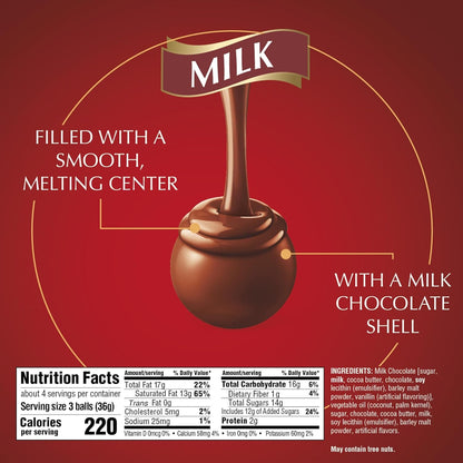 LINDOR Milk Chocolate Candy Truffles, Milk Chocolate with Smooth, Melting Truffle Center, 5.1 Oz. Bag