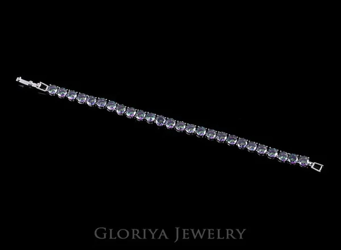 Gloriya Perfect 0.5 Carat Round Cut Mystic Rainbow Crystal Silver Plated Fashion Ladies Tennis Bracelet For Women Jewelry