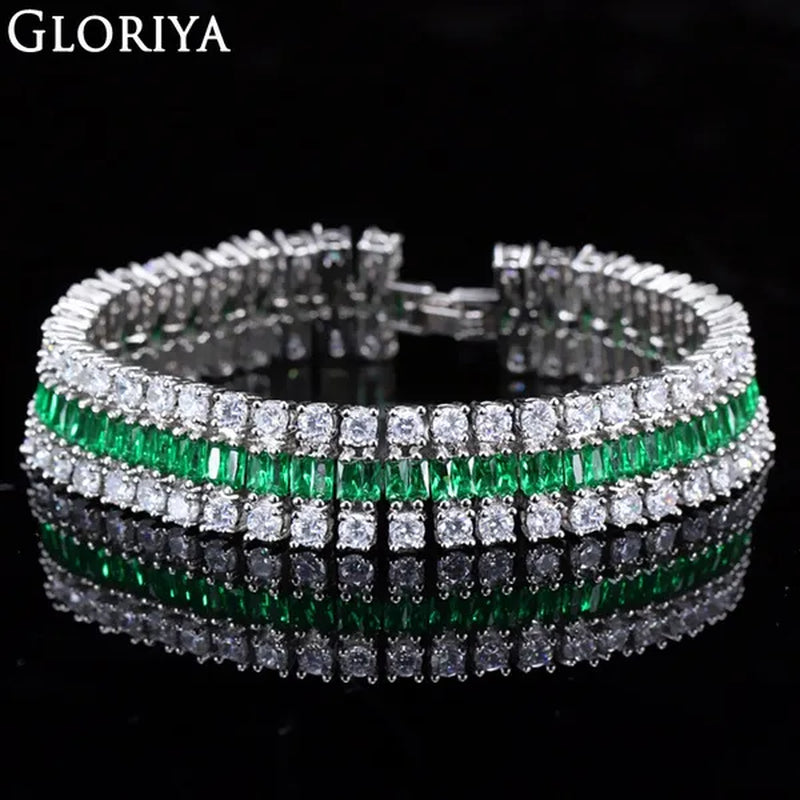 Gloriya Excellent Quality round and Square CZ Zirconia Big Wide Bracelets for Women White and Green 2 Color Bracelets & Bangles