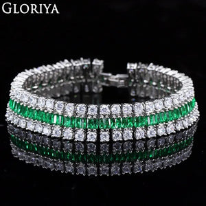 Gloriya Excellent Quality round and Square CZ Zirconia Big Wide Bracelets for Women White and Green 2 Color Bracelets & Bangles