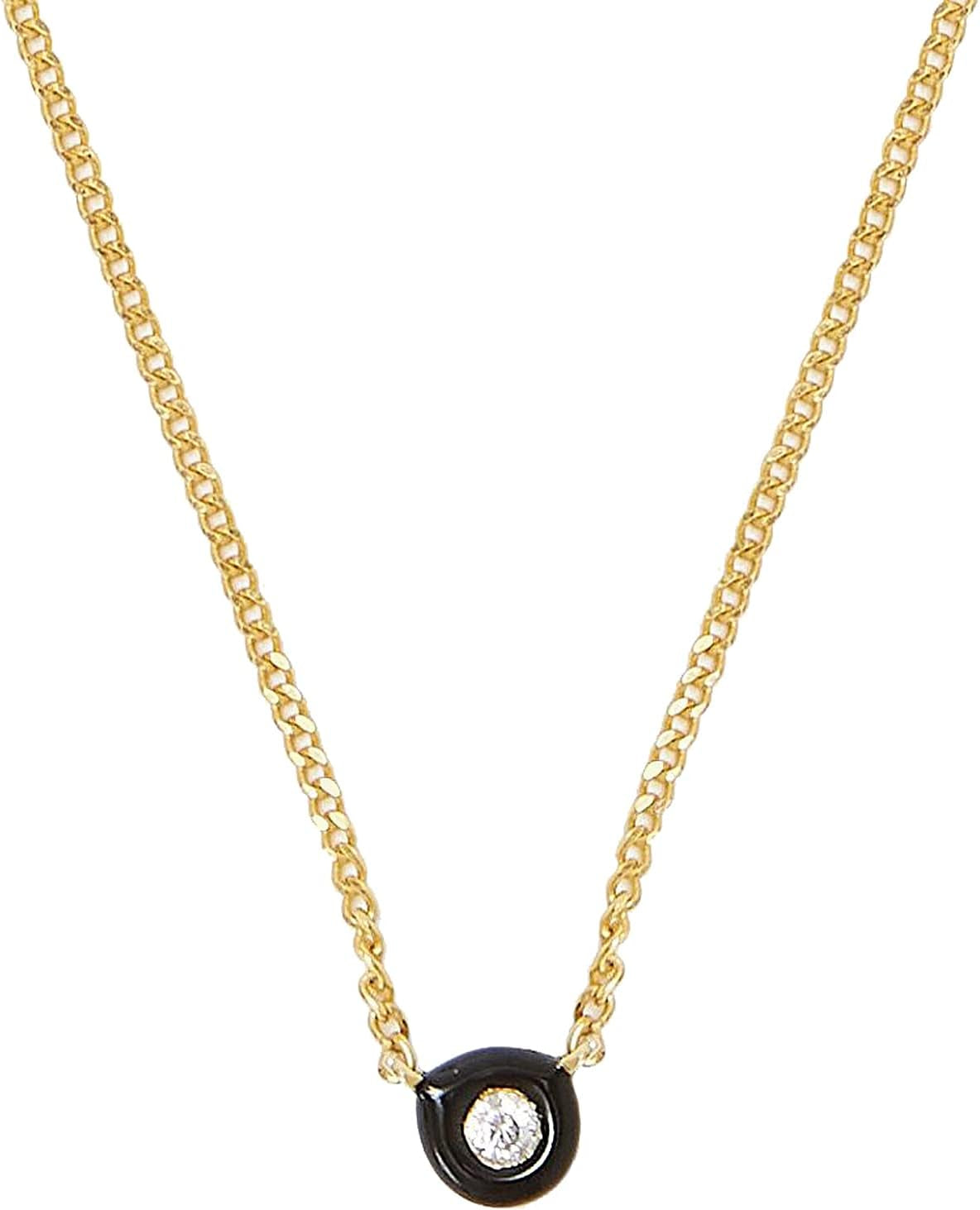 Bezel Set Diamond Pendant Necklace in Black Enamel and Gold Vermeil