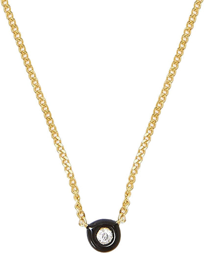 Bezel Set Diamond Pendant Necklace in Black Enamel and Gold Vermeil