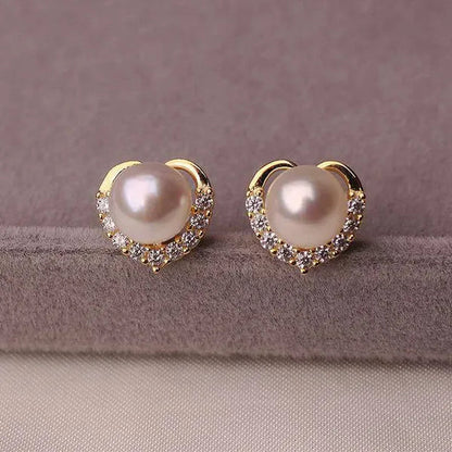 2021 Trendy Fashion Women'S S925 Silver Exquisite Pearl Heart-Shaped Diamond Crystal Earrings Prevent Allergy Jewelry
