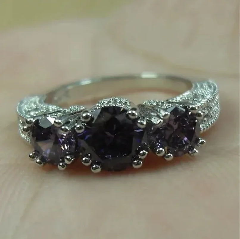 Natural 2.66CT Alexandrite Diamond 14K White Gold Ring Size 6-10