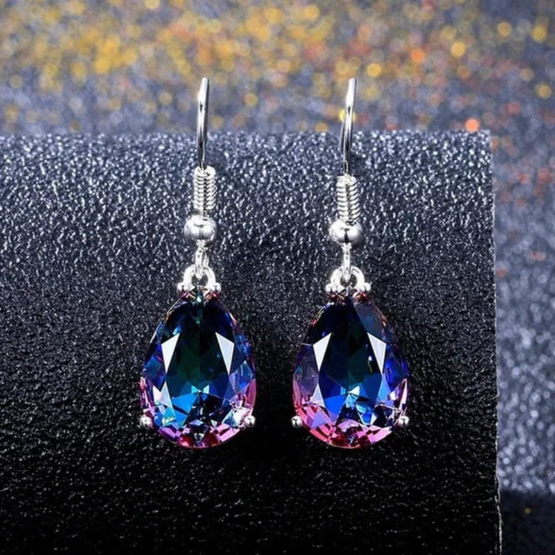 925 Sterling Silver 10 * 14 Mystic Rainbow Topaz Gemstone Hook Earrings