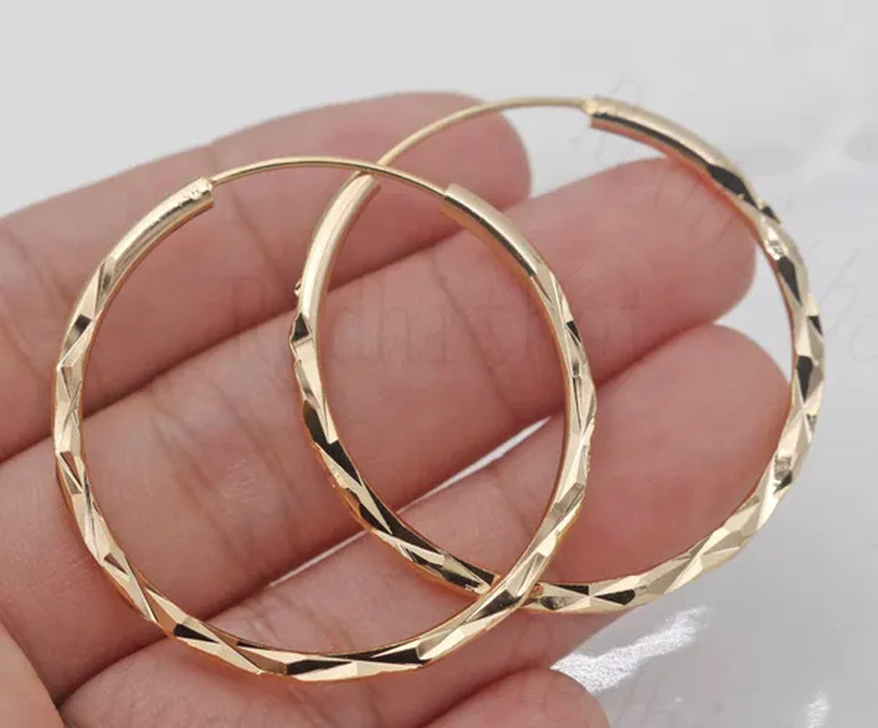 BIG Dia. 1.4" Hoop Geometry Concave & Circle Women Party Hollow Bohemis Gold Plated Earrings