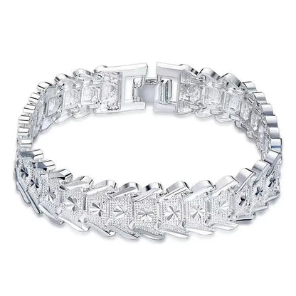 FASHION 925 Sterling Silver Men's Flower Detail Chain Bracelet