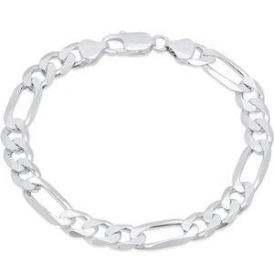 FASHION Mens Italian Sterling Silver Solid Figaro Link Chain Bracelet 8MM Men's Figaro Link Bracelet