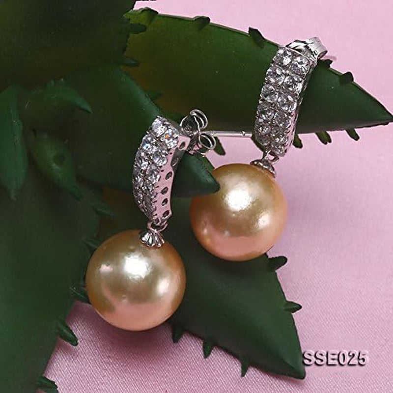 Classic Drop Earrings AAA Quality Gorgeous Genuine 12.2Mm round Golden South Sea Cultured Pearl Dangle Earrings for Women