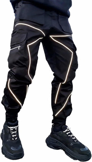 Mens Cargo Pants Hip Hop Techwear Harem Pant Jogger Sweatpants with Pockets Jogging Punk Black XL