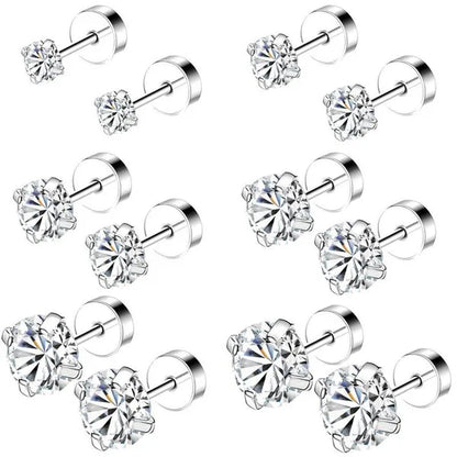 1 Pair Stainless Steel White Zircon Stud Earrings for Women Men Claw Earring Ear Helix Cartilage Piercings Flat Back Earrings Jewelry 20G