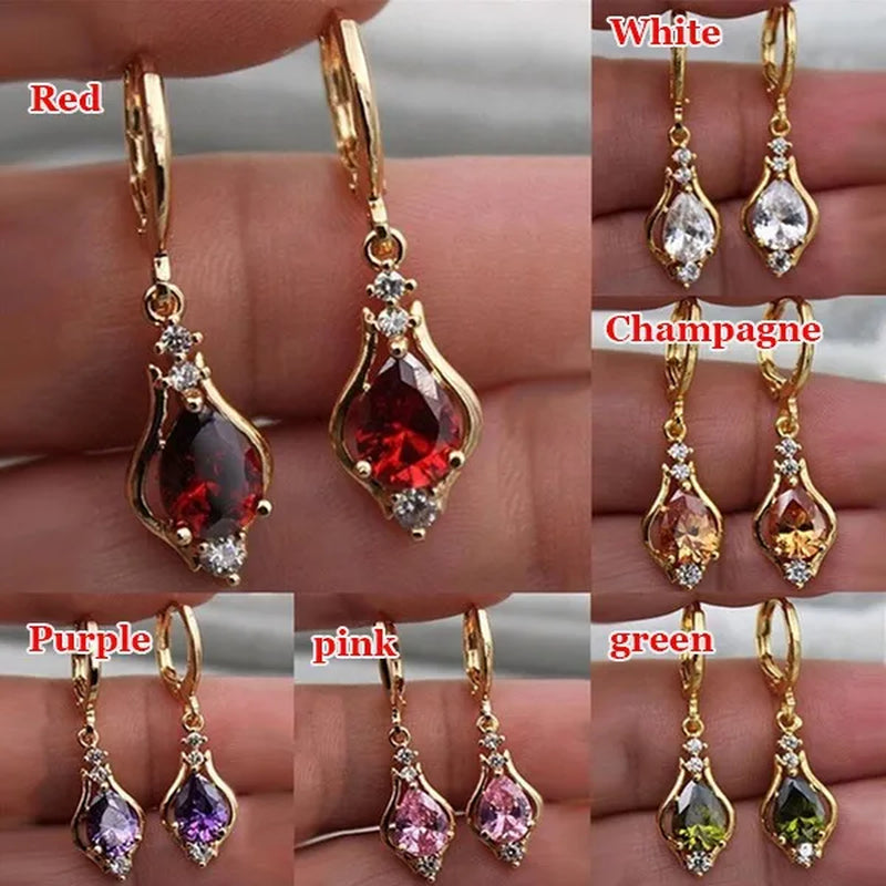 New ruby amethyst gemstone hoop earrings retro woman rainbow crystal long earrings cute delicate geometric rhinestones wedding earrings anniversary birthday gift fashion jewelry