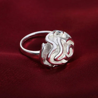 Women'S Fashion 925 Sterling Silver Rose Flower Earrings Elegant Necklace Rings Bracelets Bangle Bridal Wedding Jewelry Set