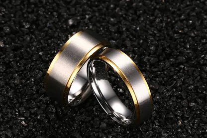 Stainless Steel Gold Edged 2-Tone Brushed Wedding Band Ring Men/Women's Fashion Jewelry