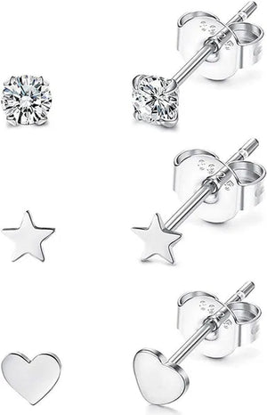 3 Pairs of 925 Sterling Silver Women'S Ear Studs Cubic Zirconia Ear Studs Cartilage Ear Rings Gold Plated Earscreen Spiral Perforation