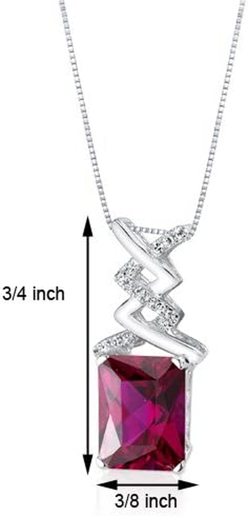 14K White Gold 4.06 Carats Created Ruby and Genuine Diamond Pendant, AAA Grade Radiant Cut Solitaire