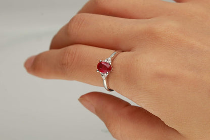 10K Yellow Gold Genuine Ruby Ring with Diamonds for Women | Ethically, Authentically & Organically Sourced (Oval) Shaped Ruby Hand-Crafted Jewelry for Her | Ruby Ring for Women