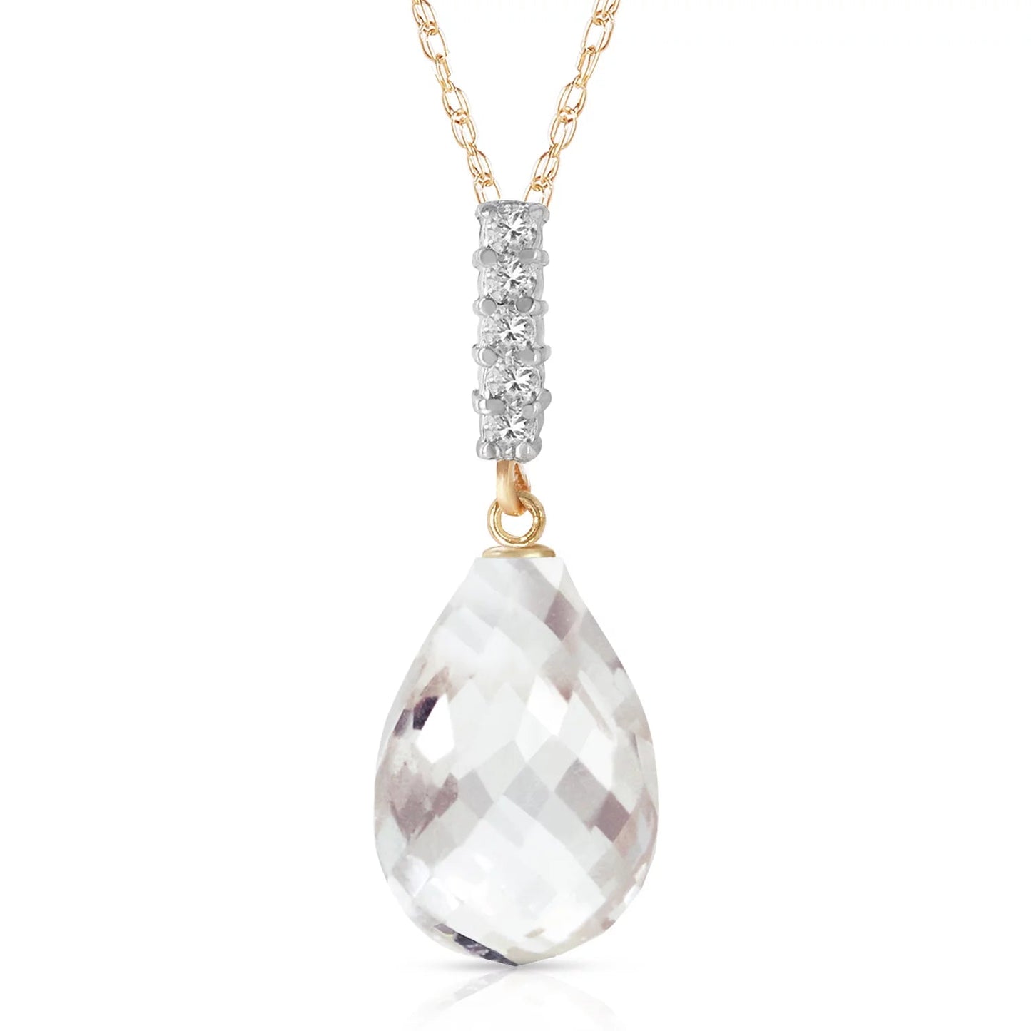 14K 20" Yellow Gold Necklace with Diamond and Briolette Drop White Topaz