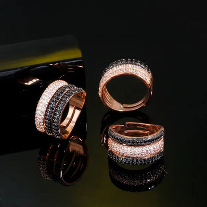 CANDICE New Arrival Trendy Cubic Zircon 3 Row Round Adjustable Open Cuff Ring for Female Cocktail Personality Finger Jewelry