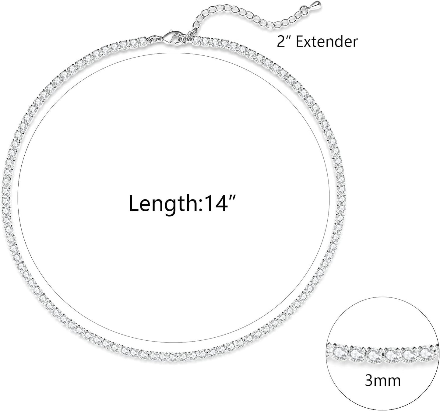 Tennis Necklace for Women, 18K Gold/Silver Plated Rhinestone Choker Necklaces Dainty Zirconia Cut Faux Diamond Chain Wedding Jewelry for Women