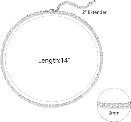 Tennis Necklace for Women, 18K Gold/Silver Plated Rhinestone Choker Necklaces Dainty Zirconia Cut Faux Diamond Chain Wedding Jewelry for Women