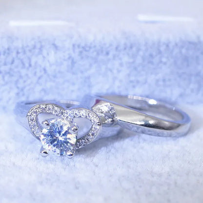 New Fashion Creative Exquisite Women'S Heart Shaped Simulation Zircon Ring Set Engagement Ring Set